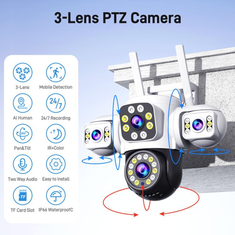 2MP HD 360 Degree Panorama 3 Lens IP66 Waterproof Wireless WiFi Camera