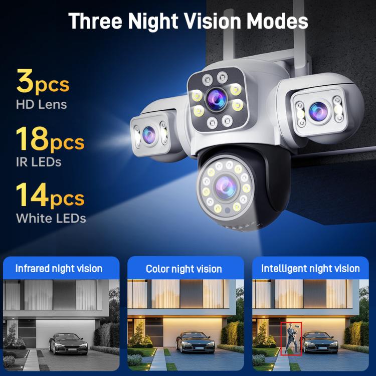 2MP HD 360 Degree Panorama 3 Lens IP66 Waterproof Wireless WiFi Camera