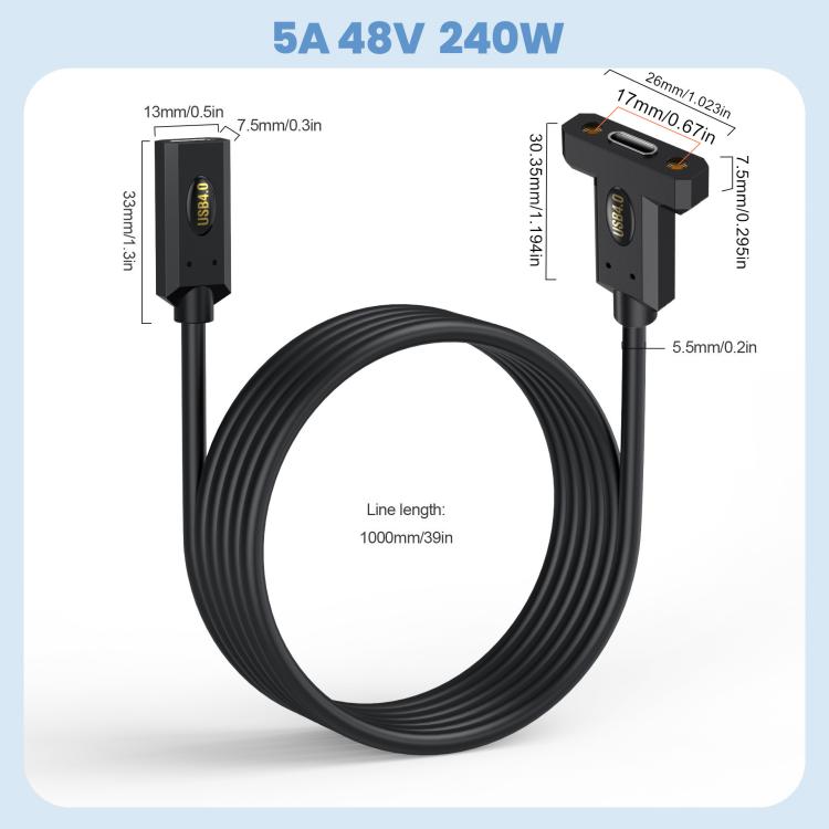 USB4 Type-C Female to Type-C Female Ear Screw Fixed Panel Extension Cable — 0.3m