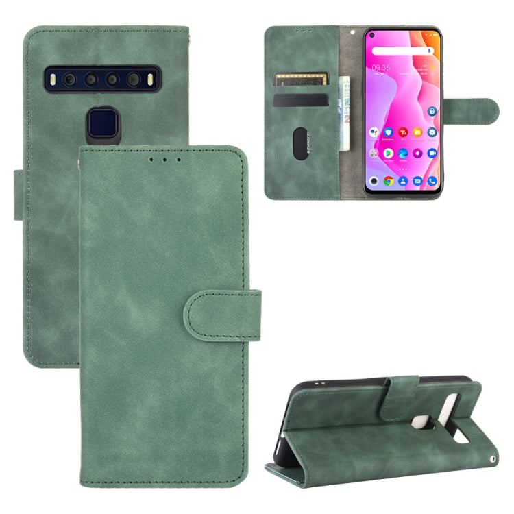 Solid Color Skin Feel Magnetic Buckle Horizontal Flip Calf Texture PU Leather Case with Holder & Card Slots & Wallet — Green