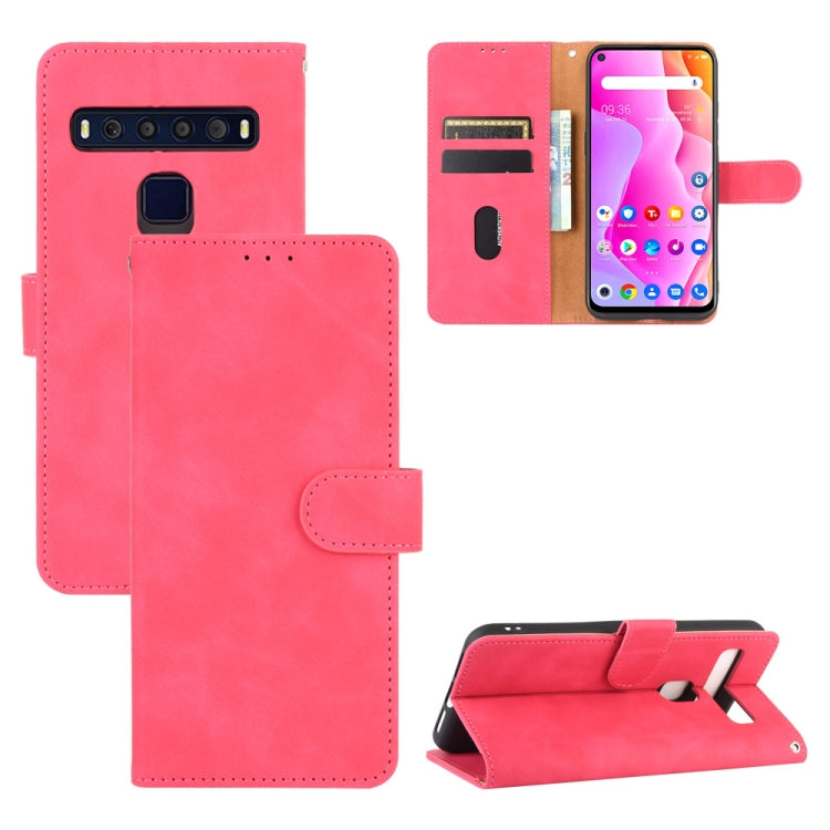 Solid Color Skin Feel Magnetic Buckle Horizontal Flip Calf Texture PU Leather Case with Holder & Card Slots & Wallet — Rose Red
