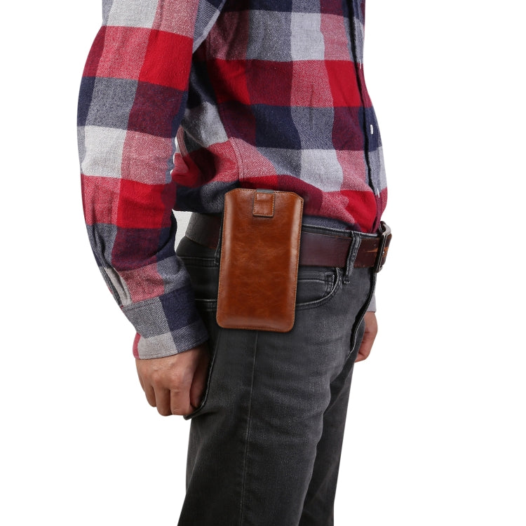 Ultra-thin Simple Drawstring Horizontal Plate Hanging Waist Phone Waist Pack Leather Case, Suitable for 4.7-5.2 inch Smartphones