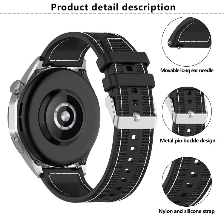 Kalebol Ordinary Silver Buckle Hybrid Nylon Braid Silicone Watch Band — view 7