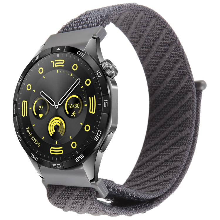 Twill Nylon Loop Hook and Loop Fastener Watch Band — Grey