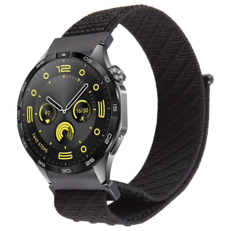 Twill Nylon Loop Hook and Loop Fastener Watch Band — Black