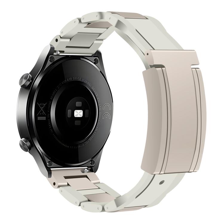 Folding Magnetic Buckle Stainless Steel Rubber Watch Band — White+Black