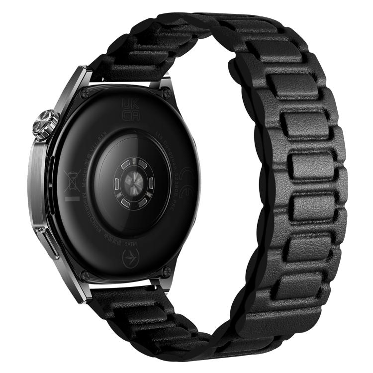I-shaped Three-piece Leather Magnetic Watch Band — Black