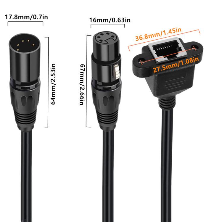 XLR 5 Pin Female to RJ45 Female Audio Cable, Length: 30cm