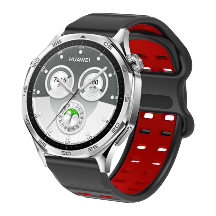 Double-row Hole Studded Buckle Silicone Watch Band — Black Grey
