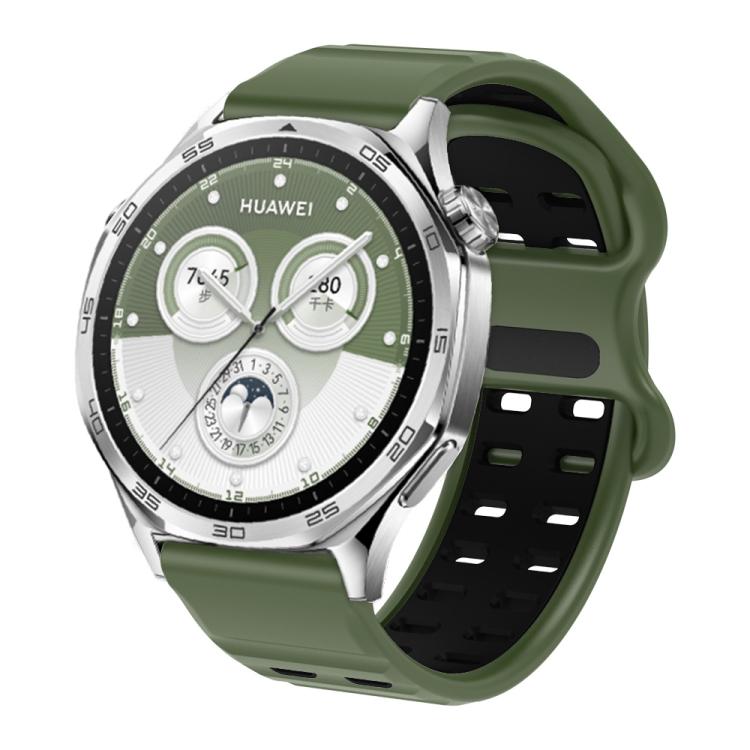 Double-row Hole Studded Buckle Silicone Watch Band — Lime Black