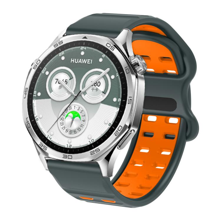 Double-row Hole Studded Buckle Silicone Watch Band — Fog Grey Orange