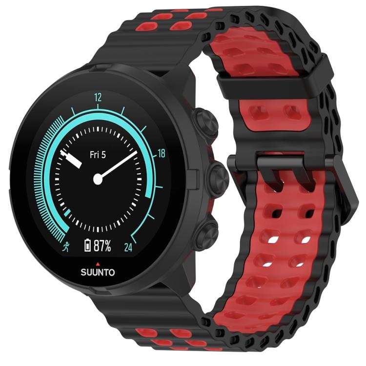 Ocean Dual Pin Buckle Silicone Watch Band — Black Red