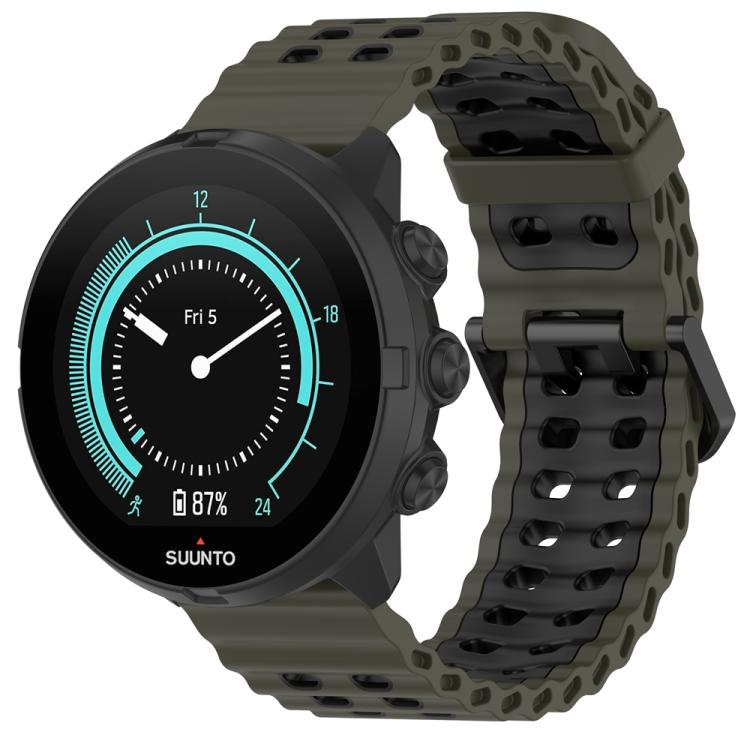 Ocean Dual Pin Buckle Silicone Watch Band — Army Green Black