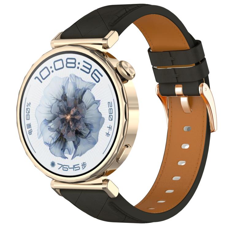 Square Leather Rose Gold Buckle Watch Band — Pink