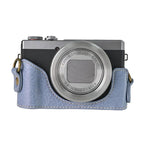 Retro Litchi Texture Leather Full Body Camera Case Bag with Strap — Blue