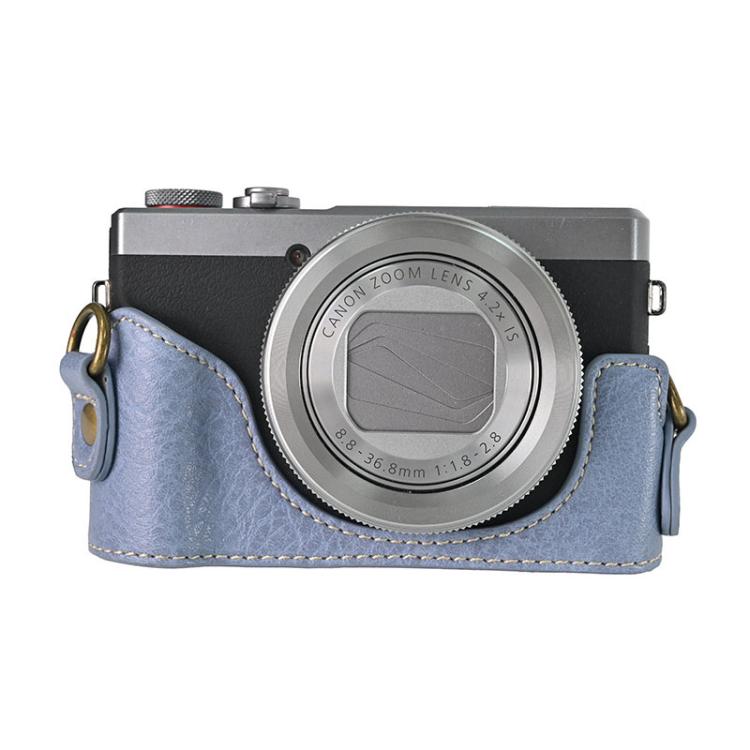 Retro Litchi Texture Leather Full Body Camera Case Bag with Strap — Blue