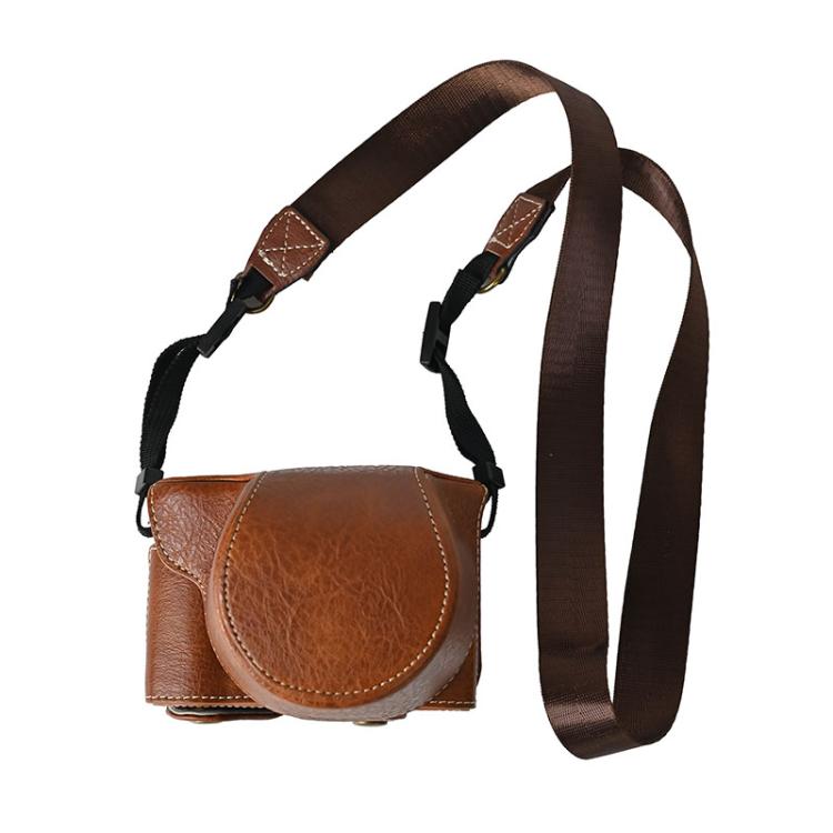 Retro Litchi Texture Leather Full Body Camera Case Bag with Strap — Black