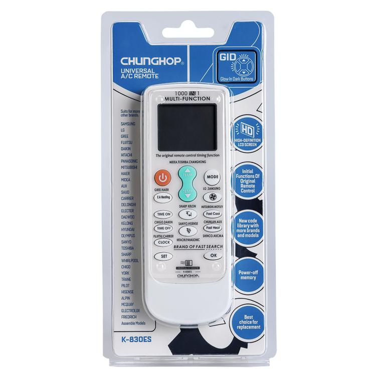 CHUNGHOP K-830ES Universal Air Conditioner Remote Control with Brand Button Pairing Function