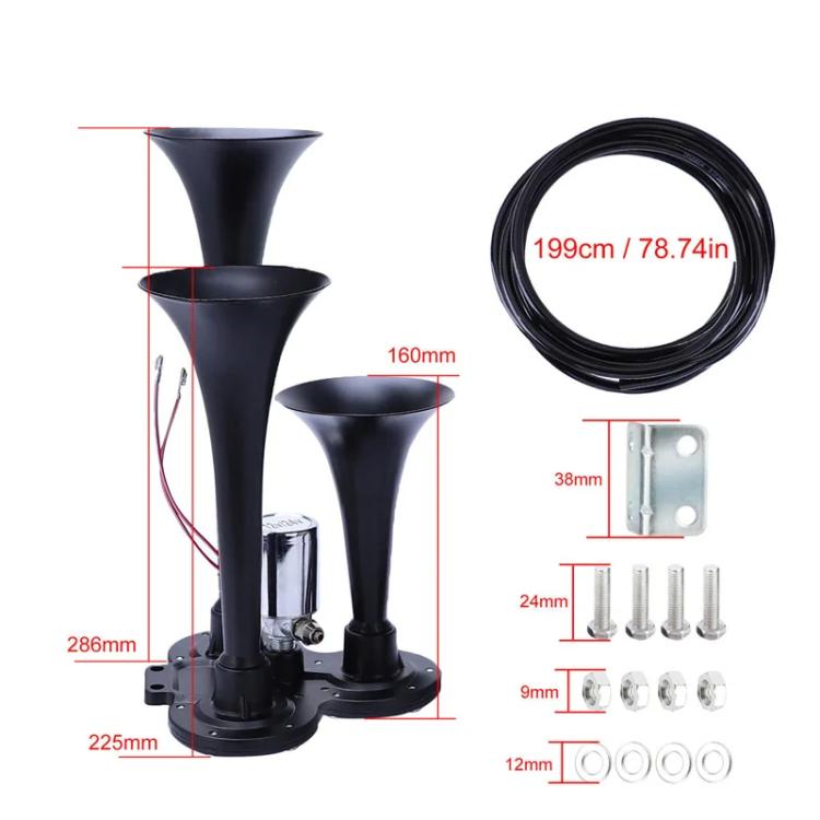 12V / 24V 600dB Car / Truck 3-Trumpet Super Loud Electric Horn, with M6 Air Nozzle and Leather Hose