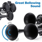 12V / 24V 600dB Car / Truck 3-Trumpet Super Loud Electric Horn, with M6 Air Nozzle and Leather Hose