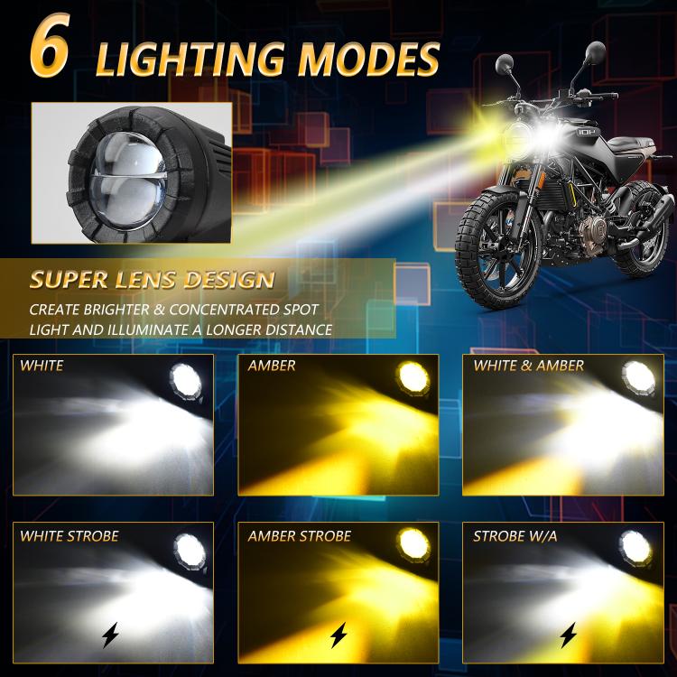 30W 3000LM 6000K Motorcycle Dual Lens LED Spotlight with Control Cable Set
