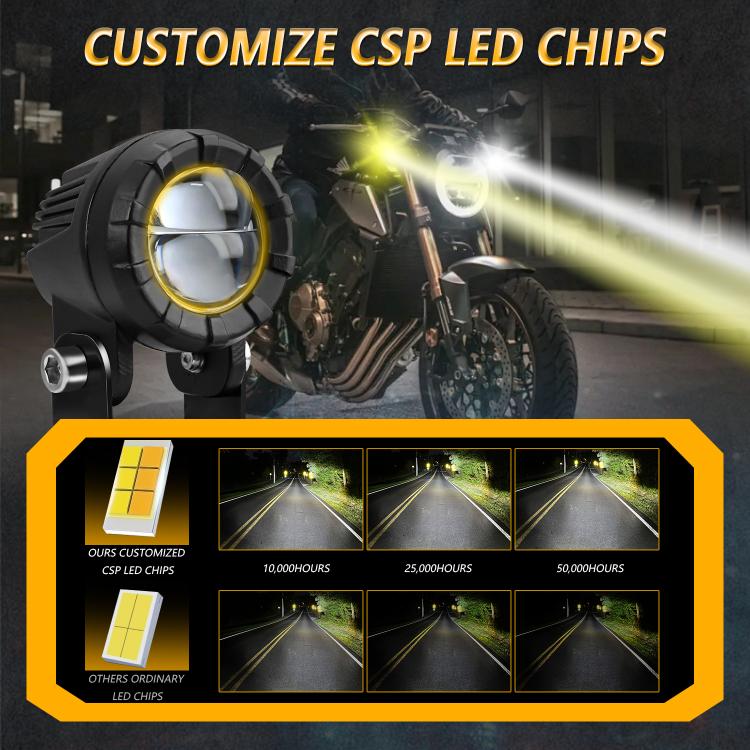 30W 3000LM 6000K Motorcycle Dual Lens LED Spotlight with Control Cable Set
