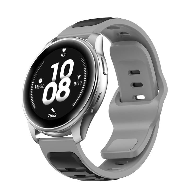Two Color Reverse Buckle Silicone Sports Watch Band — Black Grey