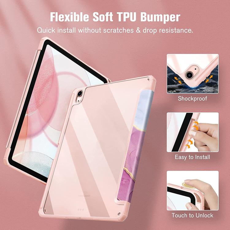 Marble Pattern Crystal Acrylic Smart Tablet Leather Case with Pen Slot