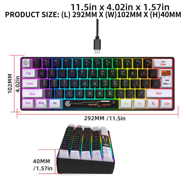 HXSJ V700WB Wired RGB Backlit Membrane Keyboard 61 Key Caps, Cable Length: 1.7m