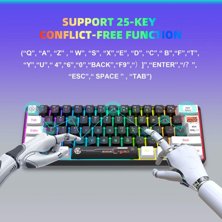 HXSJ V700WB Wired RGB Backlit Membrane Keyboard 61 Key Caps, Cable Length: 1.7m