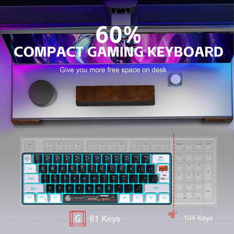 HXSJ V700WB Wired RGB Backlit Membrane Keyboard 61 Key Caps, Cable Length: 1.7m