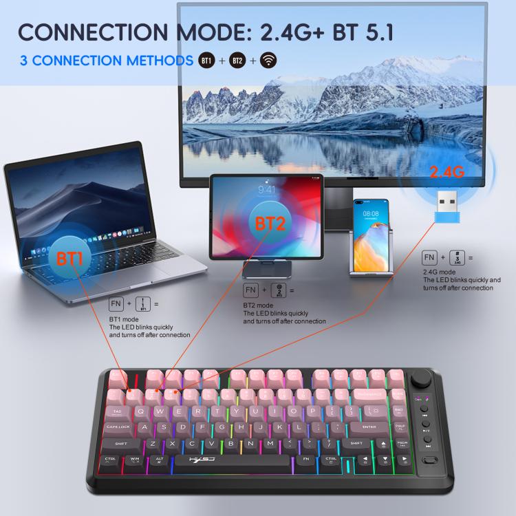 HXSJ L400 Three-mode Wireless RGB Light Thin Film 81 Keys Keyboard