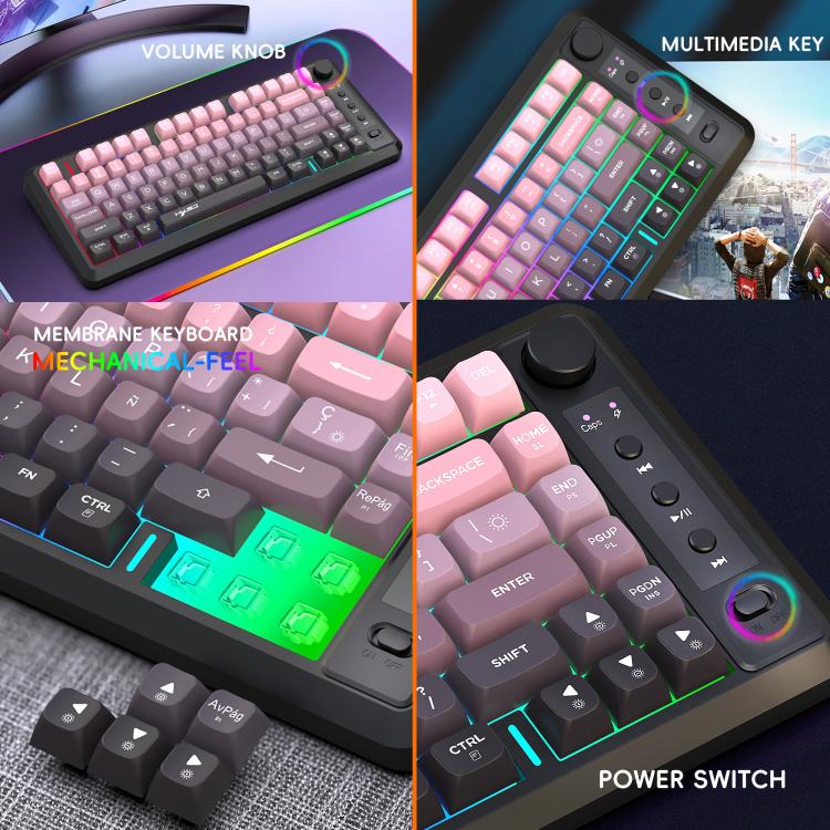 HXSJ L400 Three-mode Wireless RGB Light Thin Film 81 Keys Keyboard