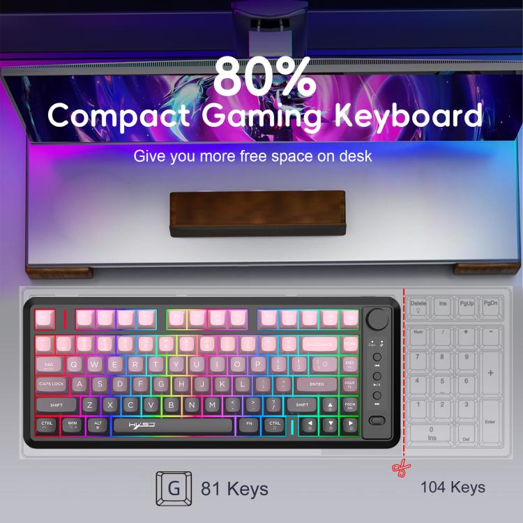HXSJ L400 Three-mode Wireless RGB Light Thin Film 81 Keys Keyboard