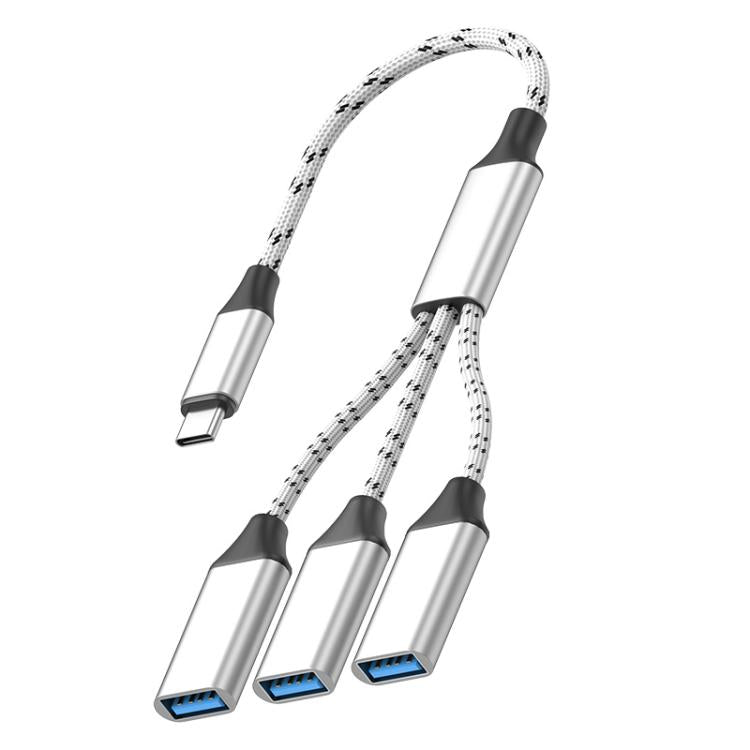 3 in 1 OTG Expander Splitter Dock Station — Braided Grey