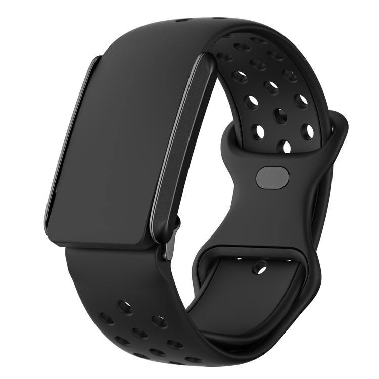 Hole Style Butterfly Buckle Two Color Silicone Watch Band — Black