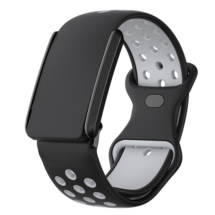 Hole Style Butterfly Buckle Two Color Silicone Watch Band — Black Grey