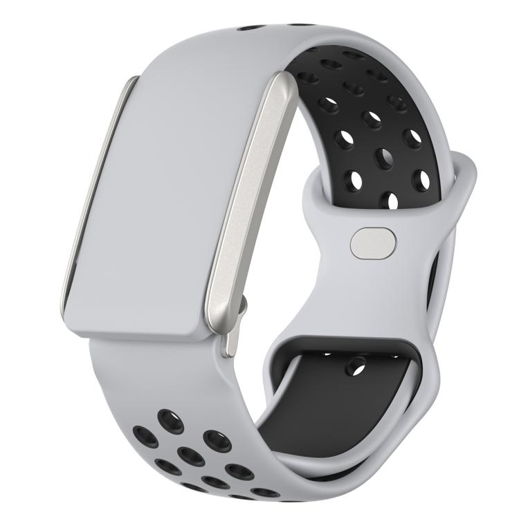 Hole Style Butterfly Buckle Two Color Silicone Watch Band — Light Grey Black
