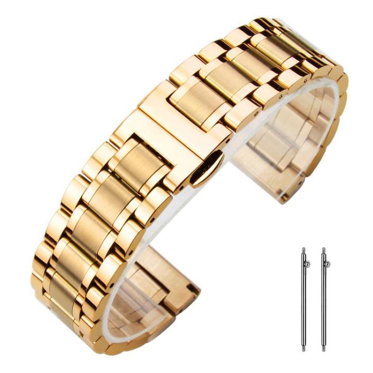 xDfind Five-bead Solid Stainless Steel Butterfly Buckle Watch Band — Black