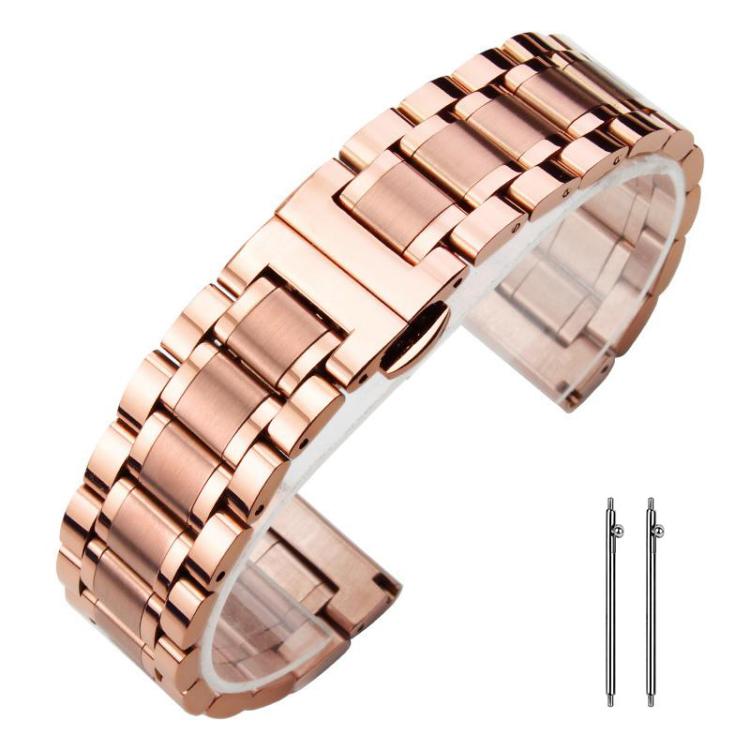 xDfind Five-bead Solid Stainless Steel Butterfly Buckle Watch Band — Silver Rose Gold