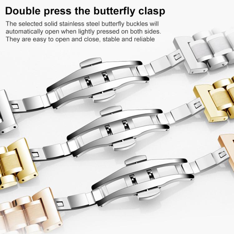 xDfind Five-bead Solid Stainless Steel Butterfly Buckle Watch Band