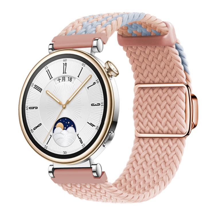 Woven Splicing Color Magnetic Rose Gold Buckle Watch Band — Blue Pink Sand