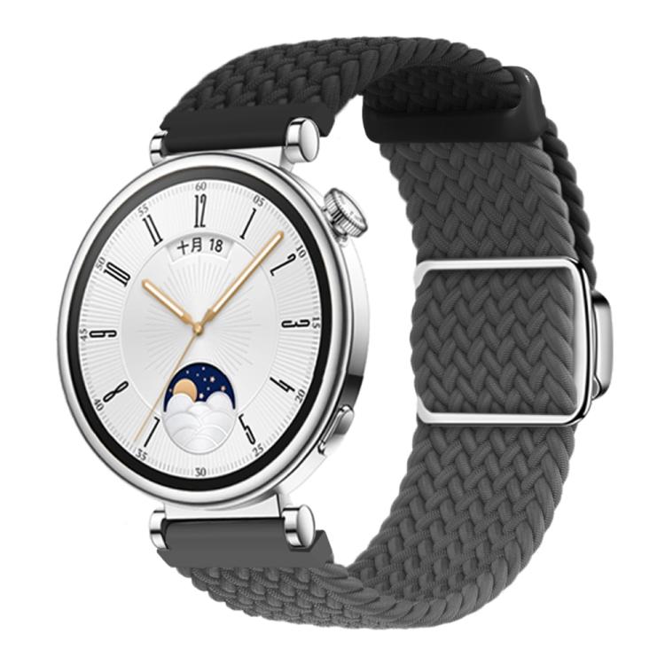 Woven Splicing Color Magnetic Silver Buckle Watch Band — Black Orange Powder