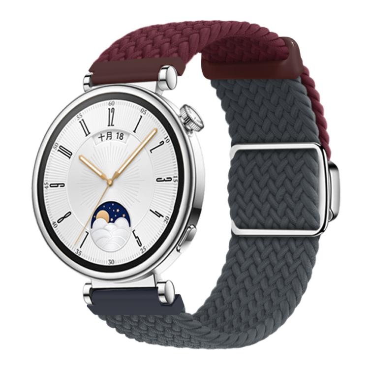 Woven Splicing Color Magnetic Silver Buckle Watch Band — Black Dark Grey