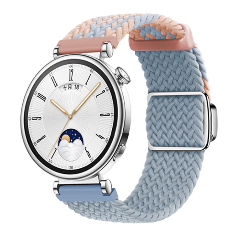 Woven Splicing Color Magnetic Silver Buckle Watch Band — Blue Pink Sand