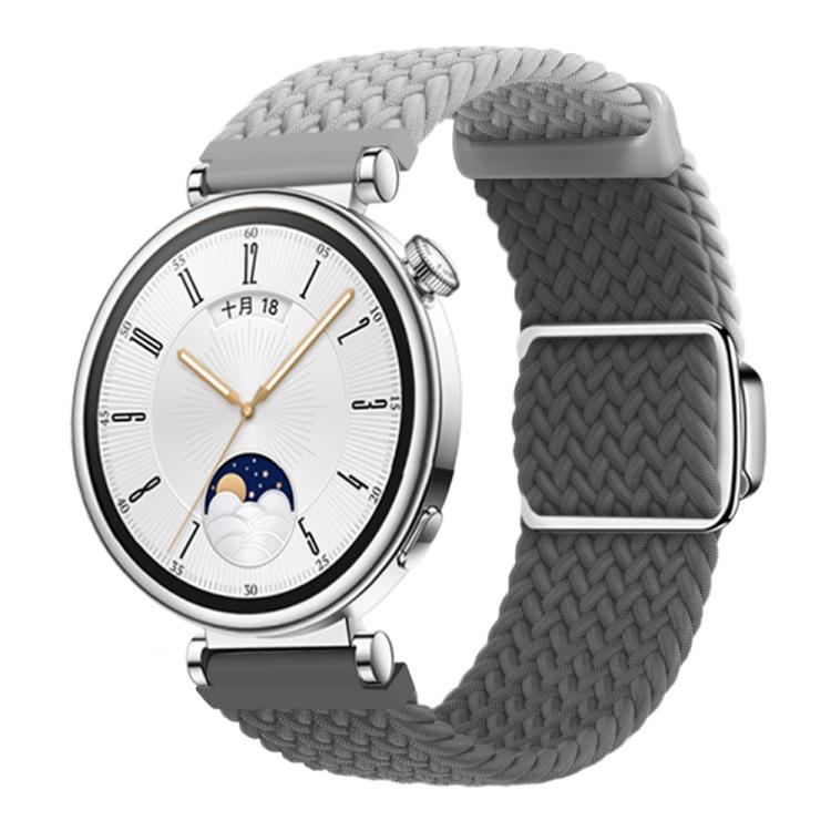 Woven Splicing Color Magnetic Silver Buckle Watch Band — Light Grey Dark Chocolate