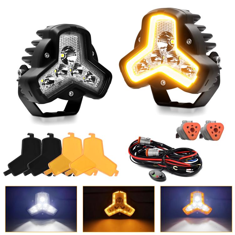2pcs/Pack Car 80W High-power Matrix Triangle Cannon Work Light with Cable Set