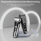Full Body Washable LED Digital Display Reciprocating Electric Shaver — Gun Fight Black + 1 Set of Blades