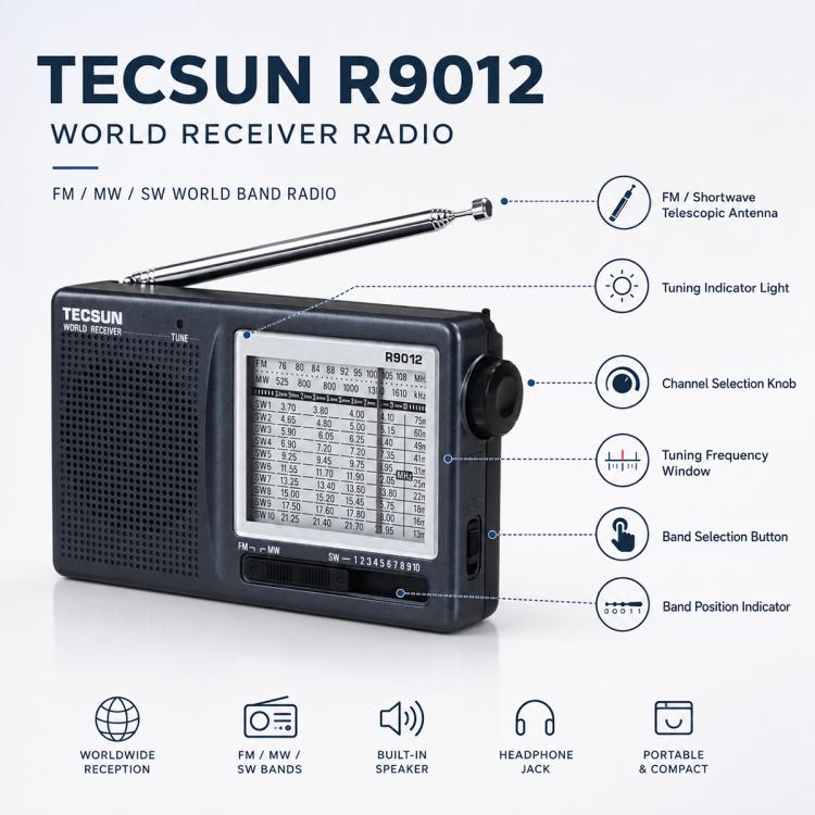 Tecsun R-9012 Portable Full Band FM Radio