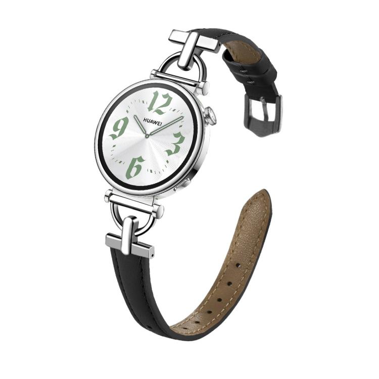 Flat-Head D-shaped Metal Genuine Leather Watch Band